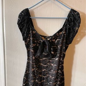 Lace black dress lined with nude/tan L